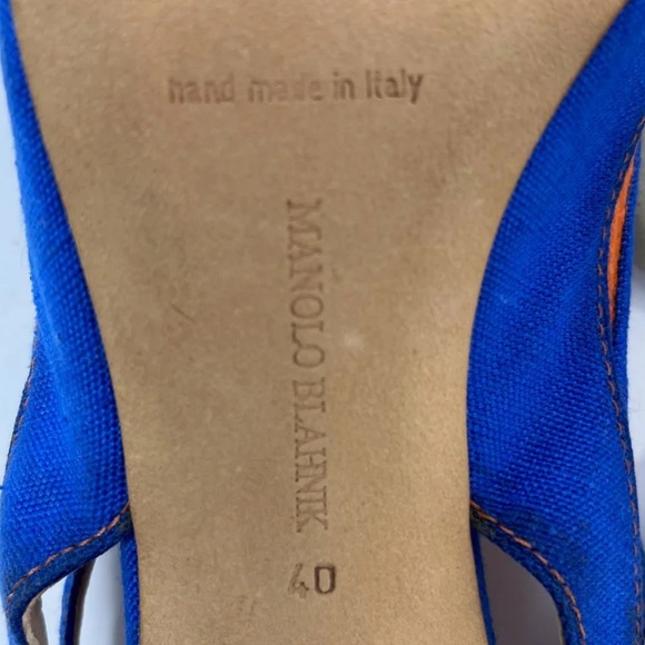 🧡SOLD! RARE MANOLO BLAHNIK DENIM & LEATHER HEELS 39 8.5 - Picture 11 of 11